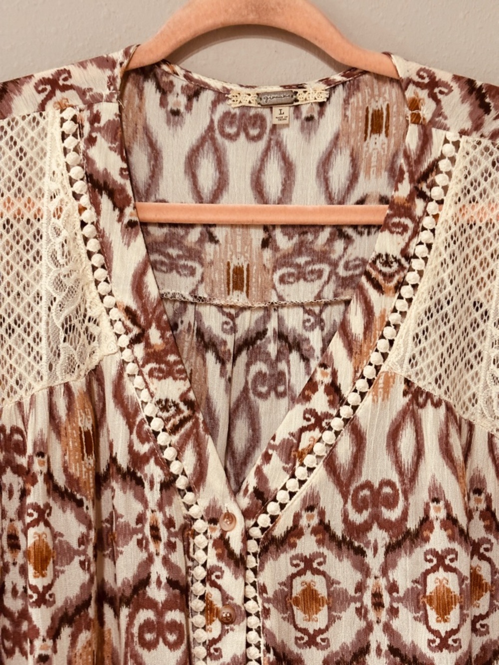 Gimmicks BKE Cream Brown Crochet Lace Boho Lightweight Western Rodeo Festival - Picture 5 of 16